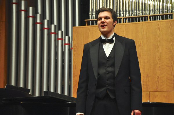 Pictured is Carson-Newman senior Clay Oglesby performs in C-N’s Thomas Recital Hall.  Oglesby was joined by Sarah Dill as the two performed their senior recital.