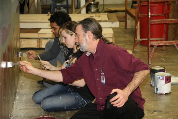 F-B / David Seal, Lizz Glenn, Henry Mendoza putting final touches on the set before transporting to Carson-Newman - Staff Photo by Jeff Depew