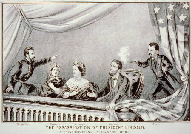 Abraham Lincoln is assassinated. In the next 98 years three more presidents would die at the hands of an assassin. In all four presidential assassinations a member of the Lincoln family was present.