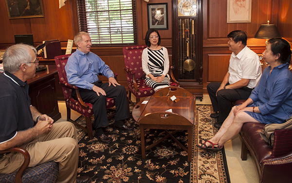 Pictured left to right are Dr. Danny Hinson, director of Carson-Newman Global Education; C-N President Randall O'Brien; Lily Collins, C-N admissions representative; President Lu Yang with the University of Science and Technology Liaoning; and his wife Peng Lei.