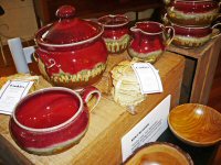 One of the famous Seagrove Potters, Ray Pottery, is some functional pieces carried by the Dandridge General Store. Shown are a bean pot, soup mugs and a cream and sugar. Also shown are some beautiful wood turned bowls by Dr. Kent Blazier of east TN.