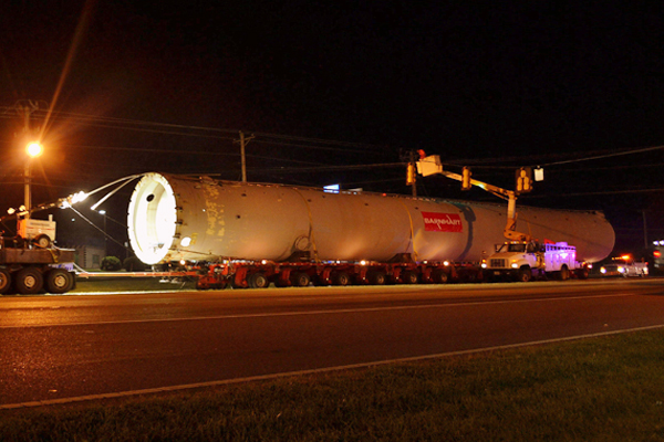 Generator passing through Jefferson City, TN weighing 250 tons and 175 feet long. - Staff Photo by Sara May
