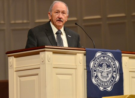 Dr. James Baumgardner speaks at a Founders’ Day Service at Carson-Newman. The C-N professor of history will deliver the University’s undergraduate commencement address on Friday, Dec. 10, at 10 a.m. in Holt Fieldhouse.