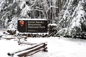 Smoky Mountain Park Sign Snow