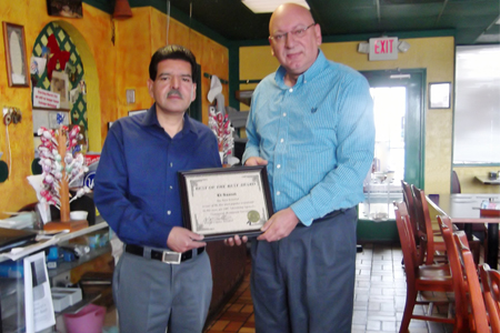 L/R - Restaurant owner Martin Amaya, Best In Town Network Representative Elmer Purkey