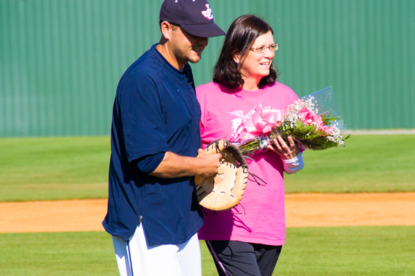 Theresa Jurek, mother of JCHS assistant Zach Reese made the ceremonious first pitchStaff Photo by Mike Stanley, Jefferson County Post Sports
