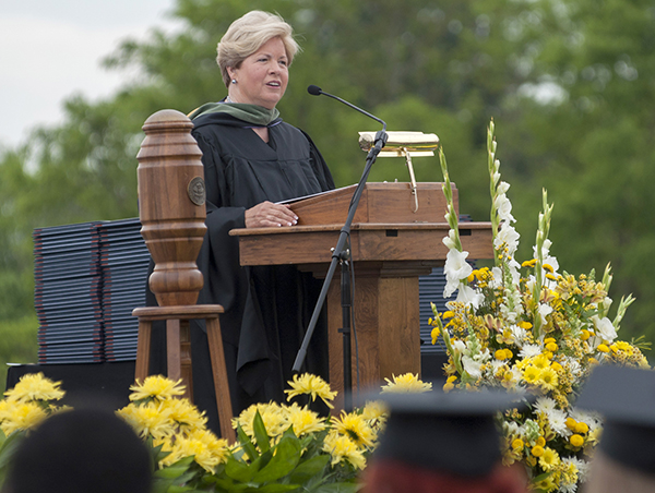 Knoxville’s Joan Cronan speaks to graduates during Carson-Newman University’s Spring Commencement.