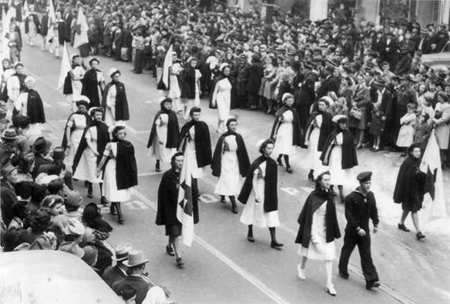 KGH School of Nursing Cadet Corps members march in a World War II rally parade in Knoxville in November, 1943