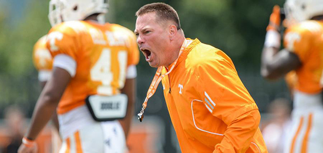 KNOXVILLE, TN - August 12, 2014 -  tn during practice at Haslam Field in Knoxville, TN. Photo By Andrew Bruckse/Tennessee Athletics
