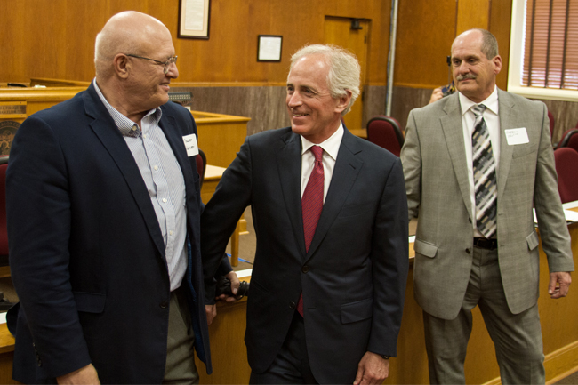 L/R: Jefferson County Mayor Alan Palmieri, U.S. Senator Bob Corker, and Chamber Director Darrell HeltonStaff Photo by Jeff Depew