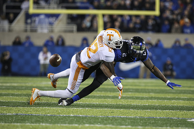 LEXINGTON, KY - OCTOBER 31, 2015 - defensive back Emmanuel Moseley #12 of the Tennessee Volunteers during the game between the Kentucky Wildcats and the Tennessee Volunteers at Commonwealth Stadium in Lexington, KY. Photo By Craig Bisacre/Tennessee Athletics
