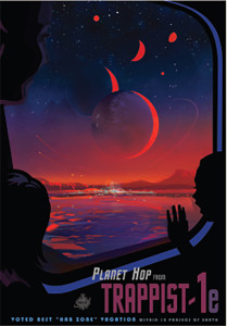 This poster imagines what a trip to TRAPPIST-1e might be like.Credits: NASA/JPL-Caltech