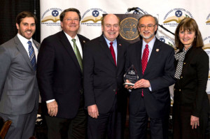 Commissioner Greg Gonzales was honored for his work in advancing financial literacy education across Tennessee. From left to right: TNFLC Director Bill Parker, Senate Majority Leader Mark Norris, Treasurer David H. Lillard, Jr., Commissioner Greg Gonzales, Speaker Beth Harwell.Photo credit: Jed Dekalb