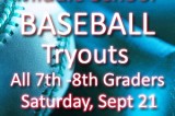Baseball Tryouts for Middle School, Saturday, September 21, 2013 at JCHS